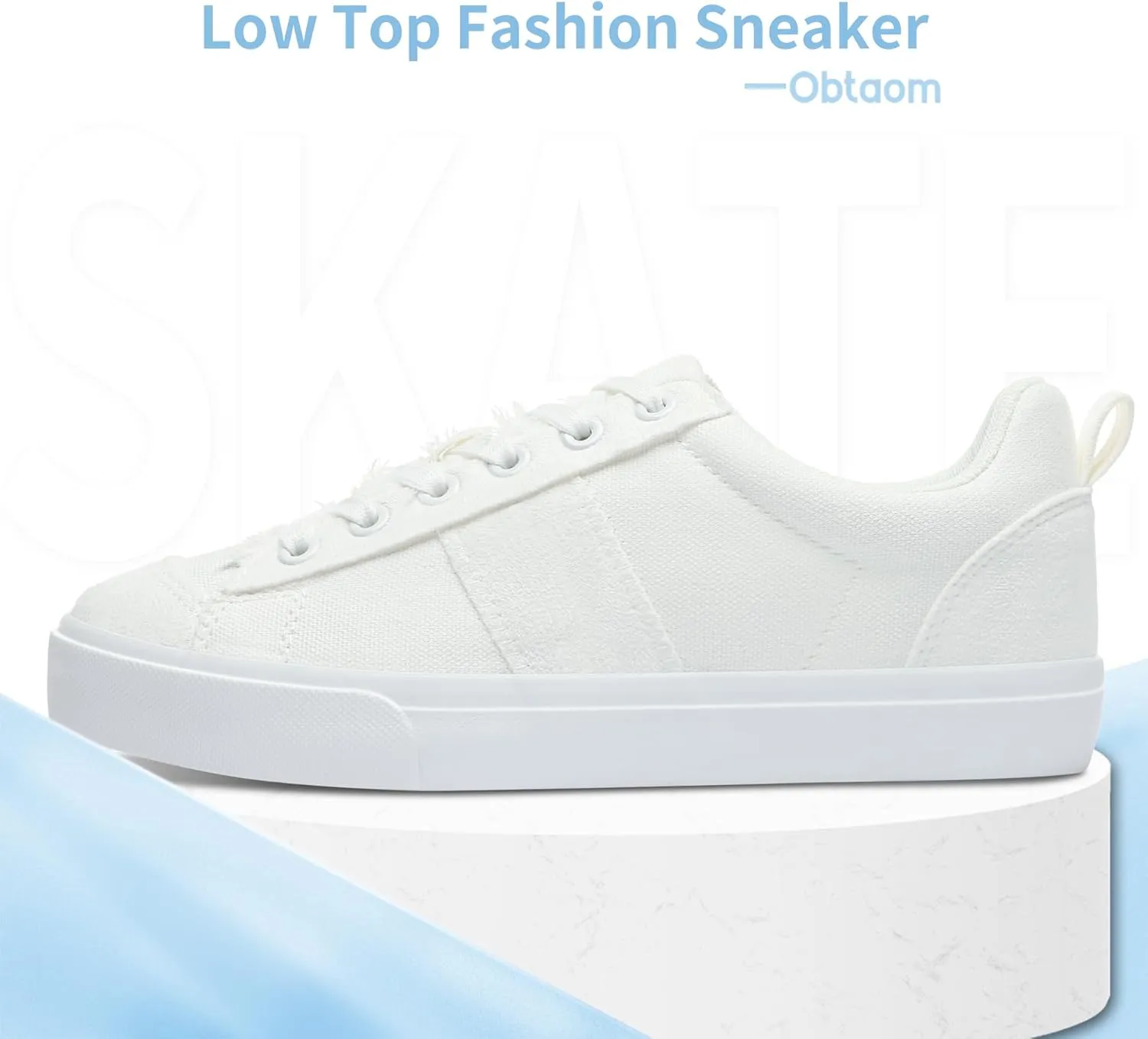 Obtaom Women's Canvas Sneakers Cute Lace up Fashion Sneaker Comfortable Skate Shoe for Lady Casual Tennis Flats