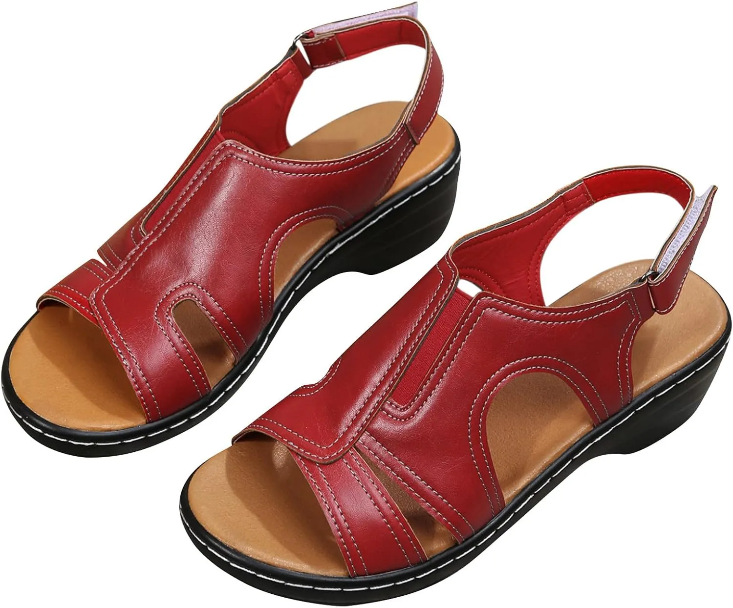 oiangi Wedge Sandals for Women Casual Summer Fish Mouth Open Toe Quilted Hook and Loop Hollow Slipper Lightweight Comfortable Outdoor Ladies Shoes