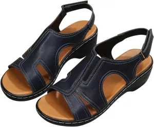 oiangi Wedge Sandals for Women Casual Summer Fish Mouth Open Toe Quilted Hook and Loop Hollow Slipper Lightweight Comfortable Outdoor Ladies Shoes