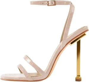 onlymaker Women's Fashion Square Toe Ankle Sandals Cross Buckle Strap Sexy Open-back Golden Stiletto High Heel Sandals