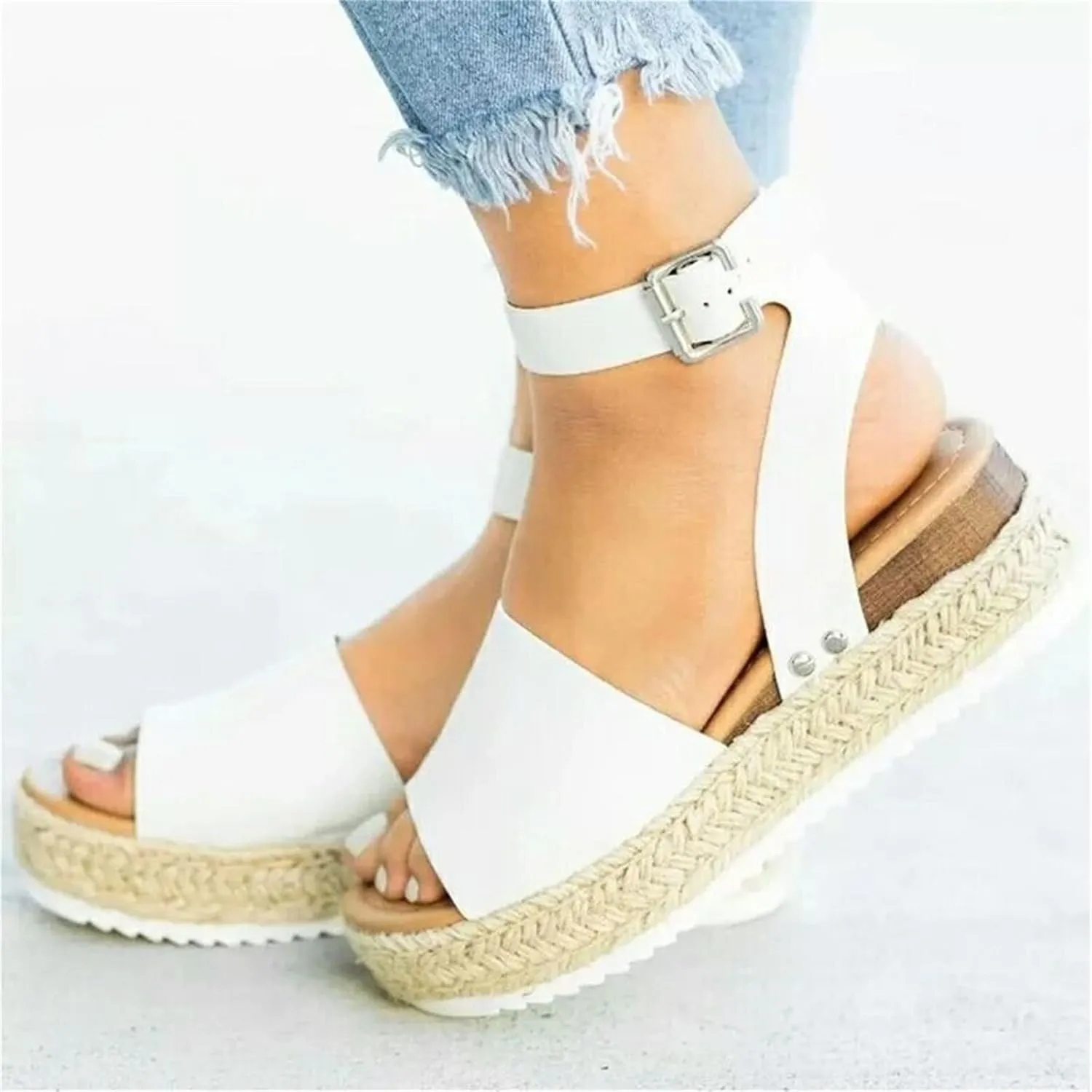 Open Toe Sandals for Women Platform Wedges Slides Bohemia Sandals Comfortable Breathable Backless Walking Slipper Summer Dressy Slippers with Adjustable Ankle Strap Shoes