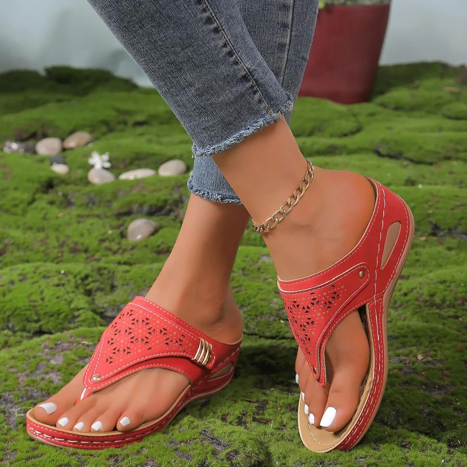 Orthopedic Sandals for Women - Arch Support Wedge Flip Flops, Summer 2025 Comfortable Dressy Casual Beach Slippers