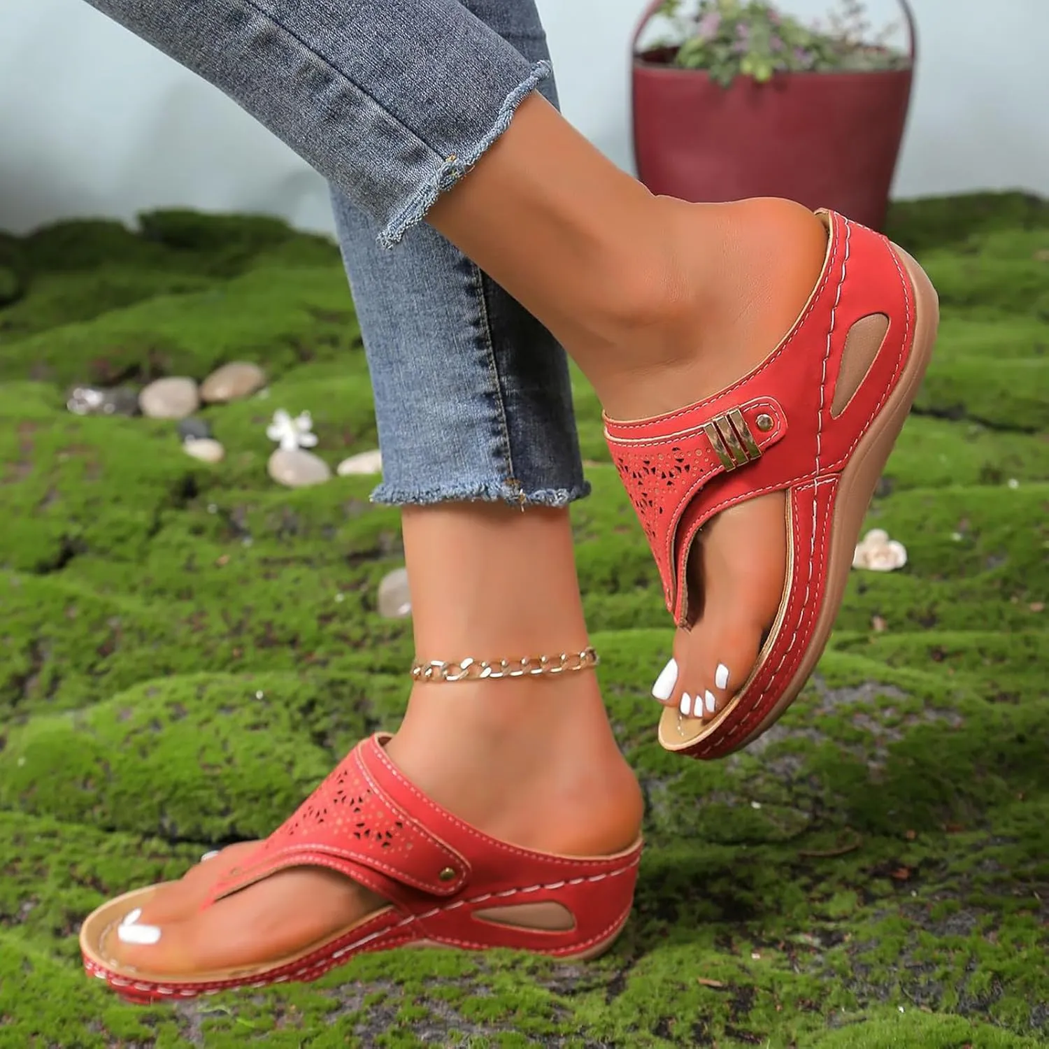 Orthopedic Sandals for Women - Arch Support Wedge Flip Flops, Summer 2025 Comfortable Dressy Casual Beach Slippers