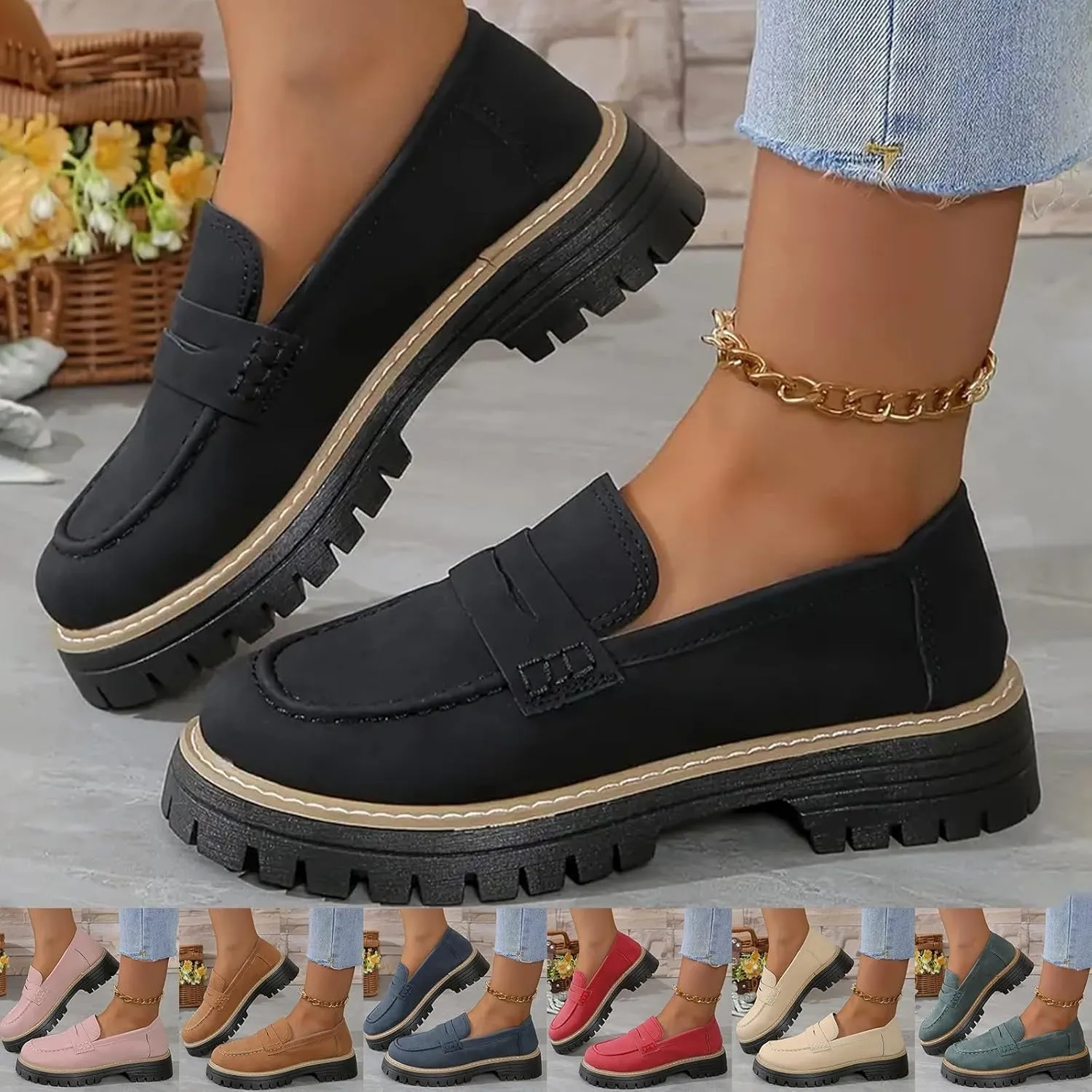 Orthoture-Orthopedic Platform Loafers, Comfort Orthopedic Shoes, Womens Round Toe Walking Shoe, Suede Penny Loafer