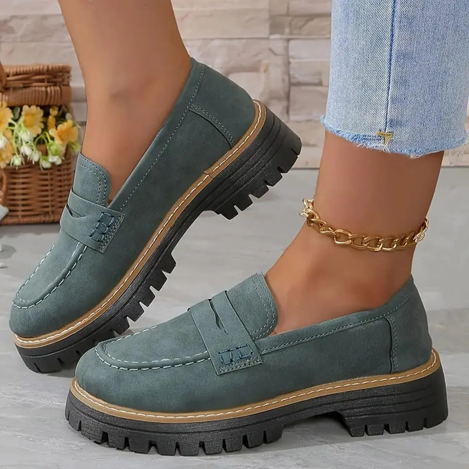 Orthoture-Orthopedic Platform Loafers, Comfort Orthopedic Shoes, Womens Round Toe Walking Shoe, Suede Penny Loafer