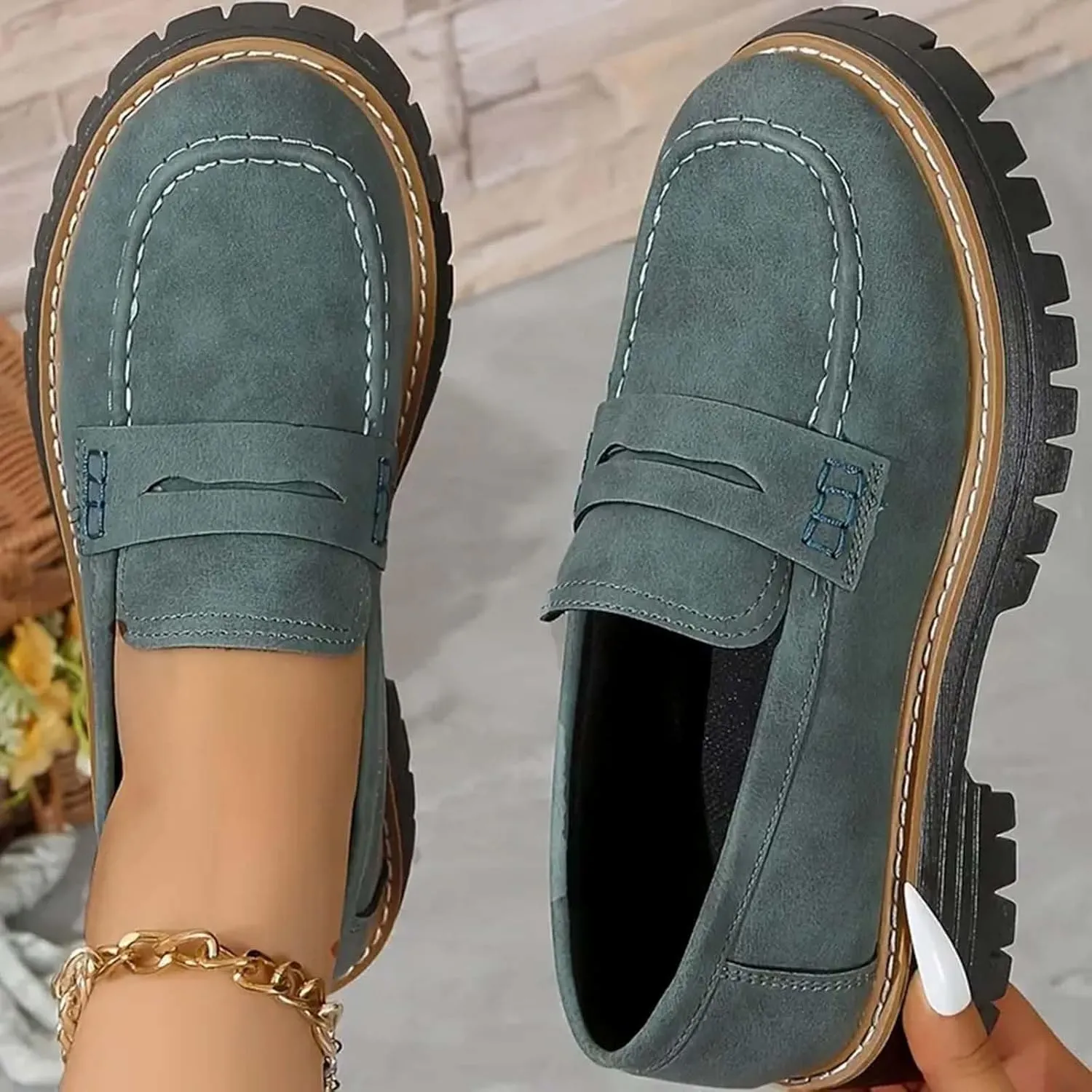 Orthoture-Orthopedic Platform Loafers, Comfort Orthopedic Shoes, Womens Round Toe Walking Shoe, Suede Penny Loafer