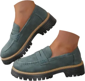 Orthoture-Orthopedic Platform Loafers, Comfort Orthopedic Shoes, Womens Round Toe Walking Shoe, Suede Penny Loafer