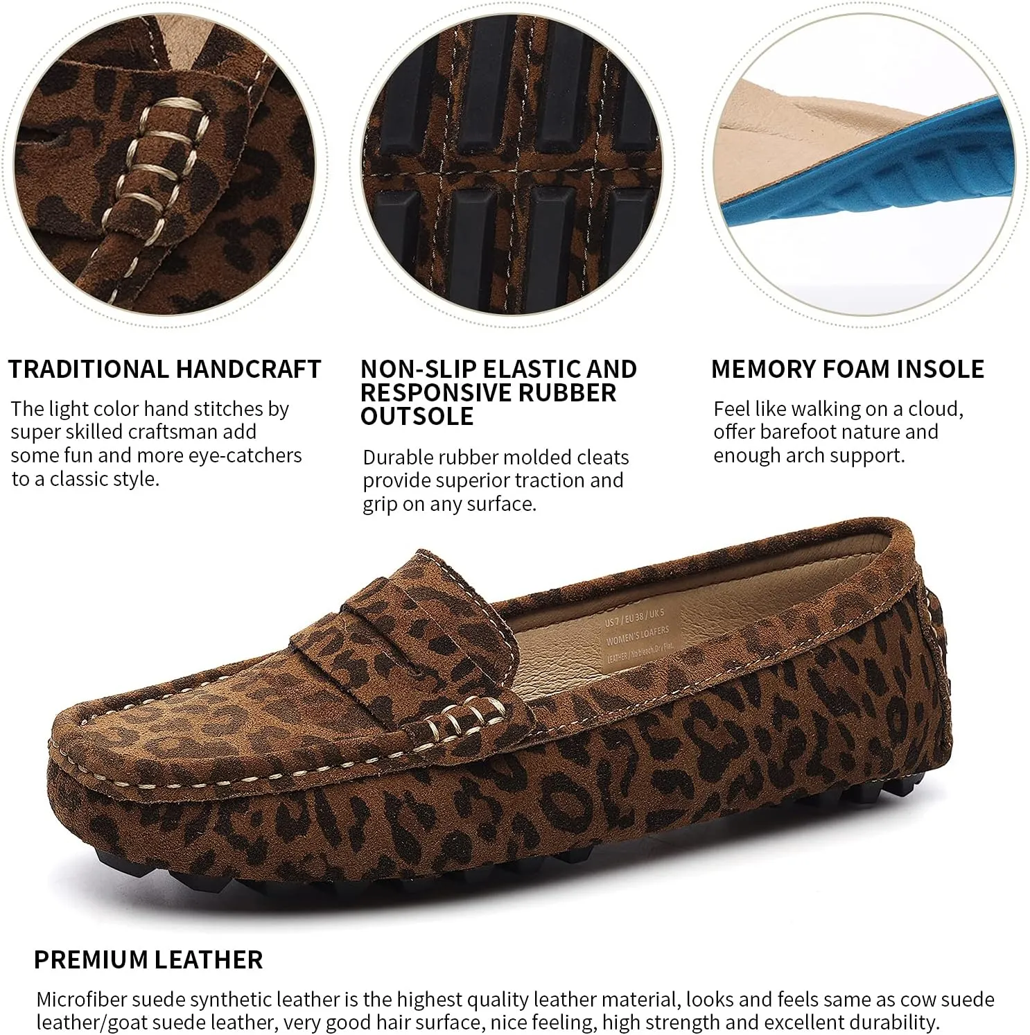 Osslue Women's Suede Leather Casual Penny Loafers Retro Ladies Moccasins Driving Mocs Comfort Slip-On Fashion Boat Shoes Classic Flats