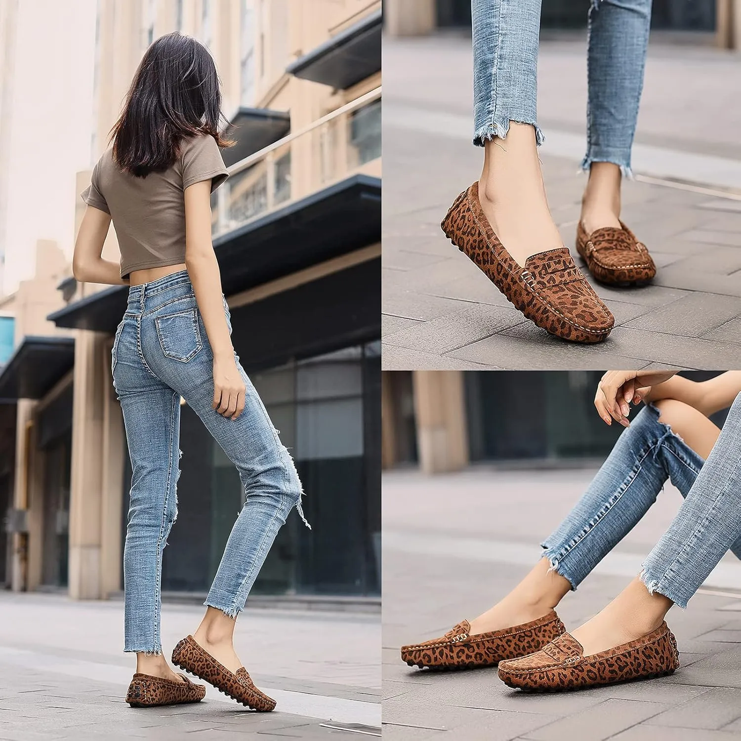 Osslue Women's Suede Leather Casual Penny Loafers Retro Ladies Moccasins Driving Mocs Comfort Slip-On Fashion Boat Shoes Classic Flats