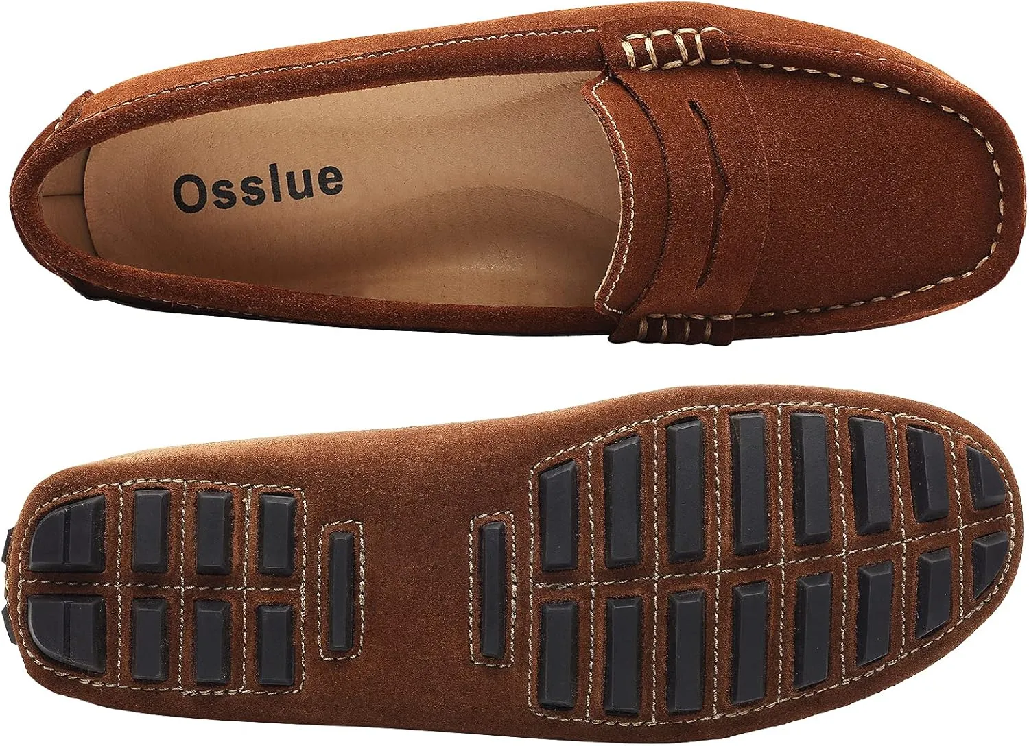 Osslue Women's Suede Leather Casual Penny Loafers Retro Ladies Moccasins Driving Mocs Comfort Slip-On Fashion Boat Shoes Classic Flats