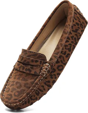 Osslue Women's Suede Leather Casual Penny Loafers Retro Ladies Moccasins Driving Mocs Comfort Slip-On Fashion Boat Shoes Classic Flats