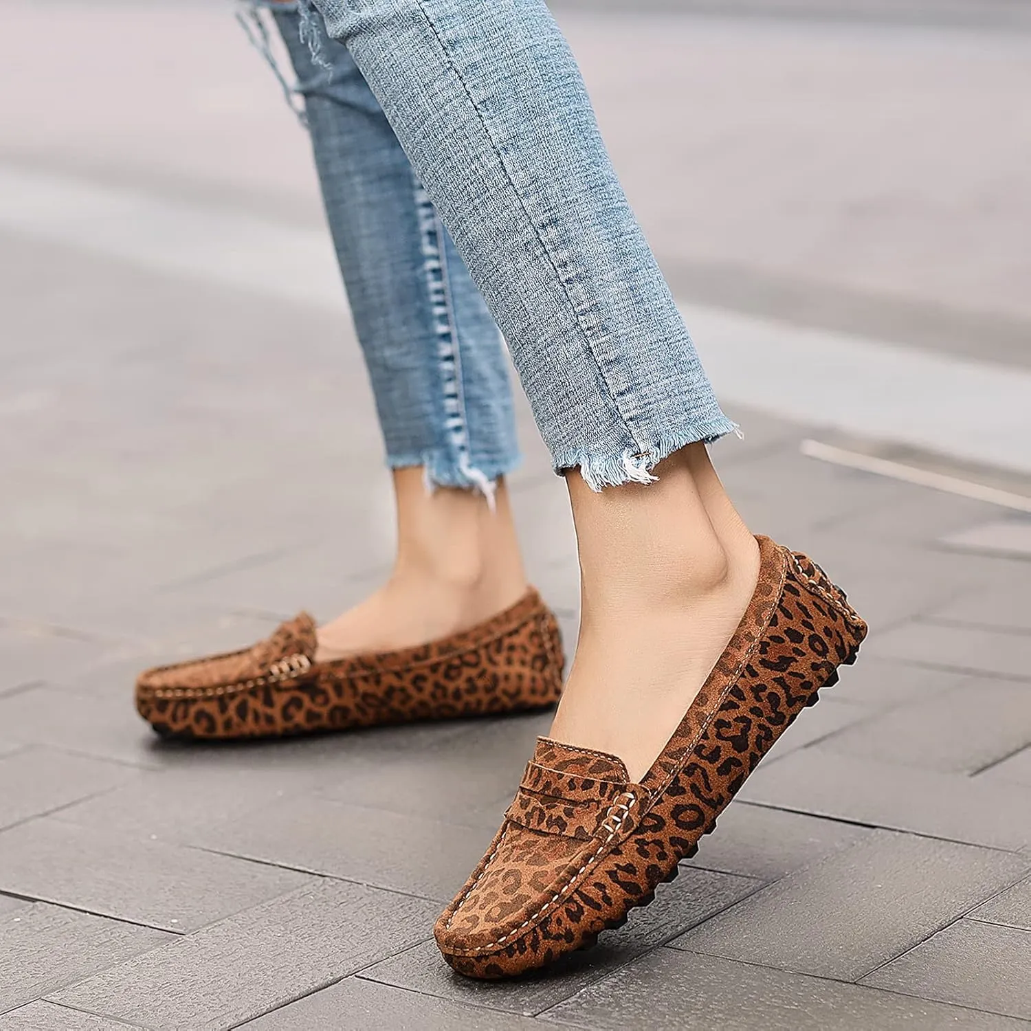 Osslue Women's Suede Leather Casual Penny Loafers Retro Ladies Moccasins Driving Mocs Comfort Slip-On Fashion Boat Shoes Classic Flats