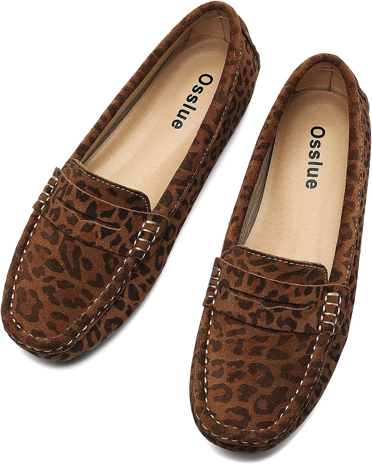 Osslue Women's Suede Leather Casual Penny Loafers Retro Ladies Moccasins Driving Mocs Comfort Slip-On Fashion Boat Shoes Classic Flats