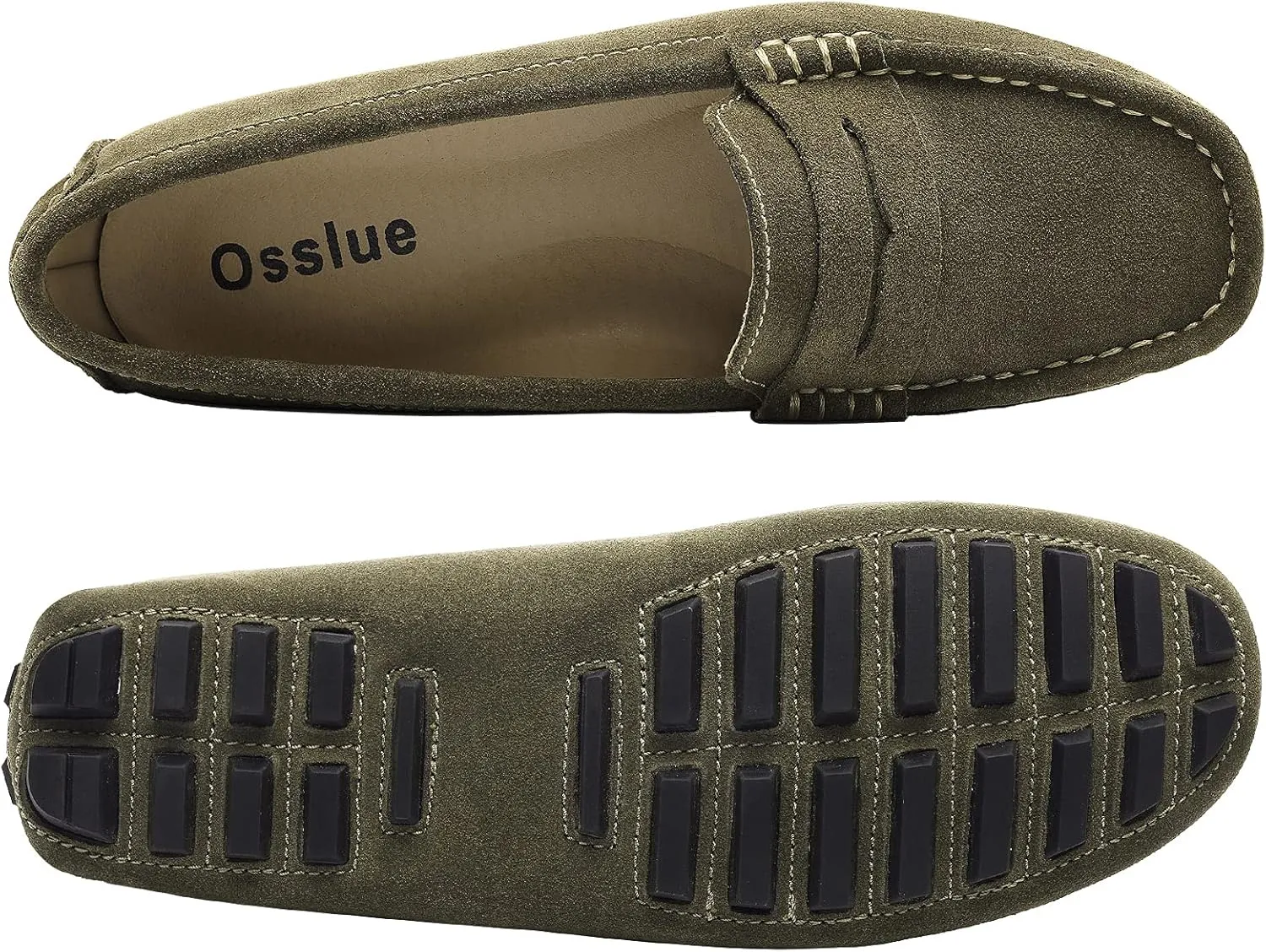 Osslue Women's Suede Leather Casual Penny Loafers Retro Ladies Moccasins Driving Mocs Comfort Slip-On Fashion Boat Shoes Classic Flats