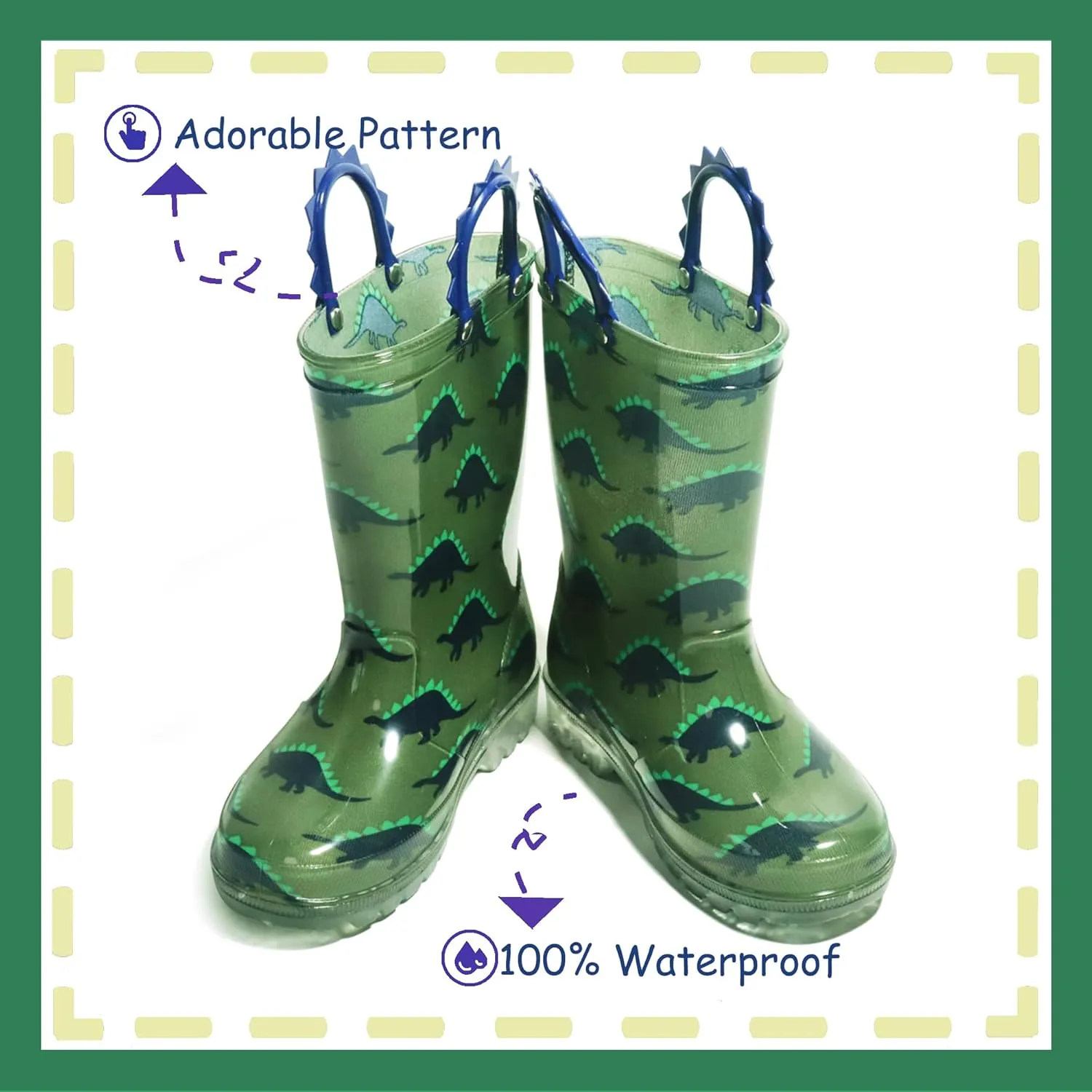 Outee Toddler Kids Adorable Lightwight Waterproof Rain Boots Light Up by Steps