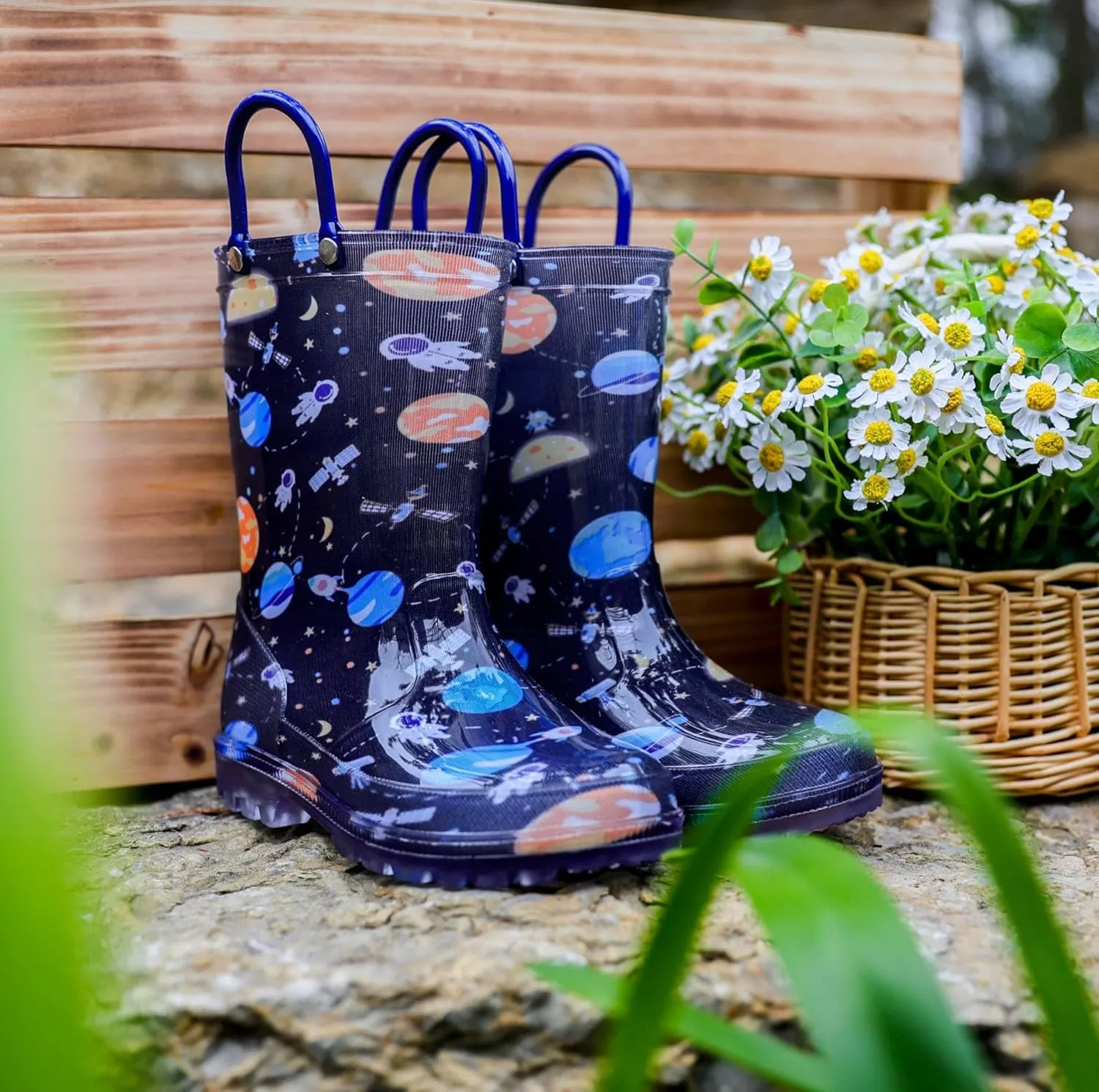 Outee Toddler Kids Adorable Lightwight Waterproof Rain Boots Light Up by Steps