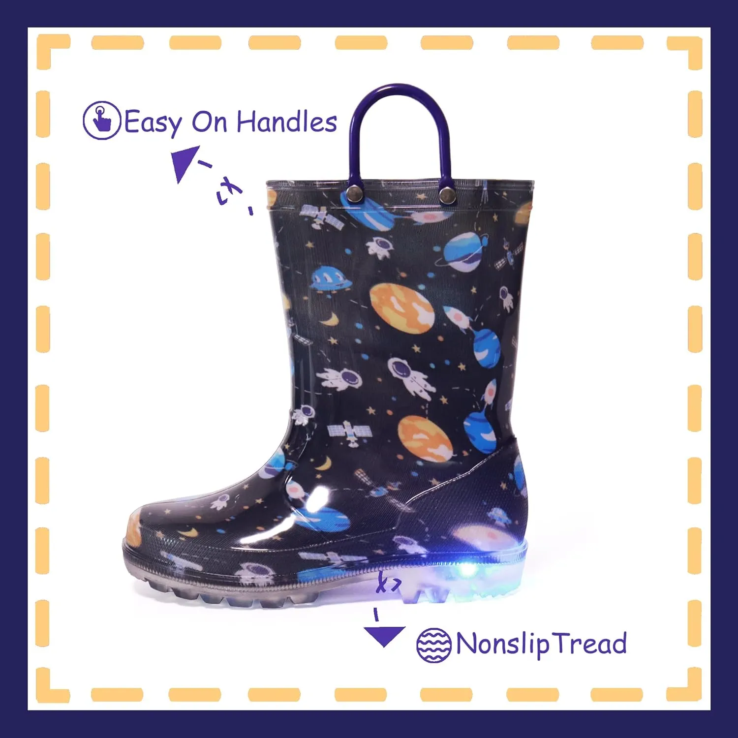Outee Toddler Kids Adorable Lightwight Waterproof Rain Boots Light Up by Steps