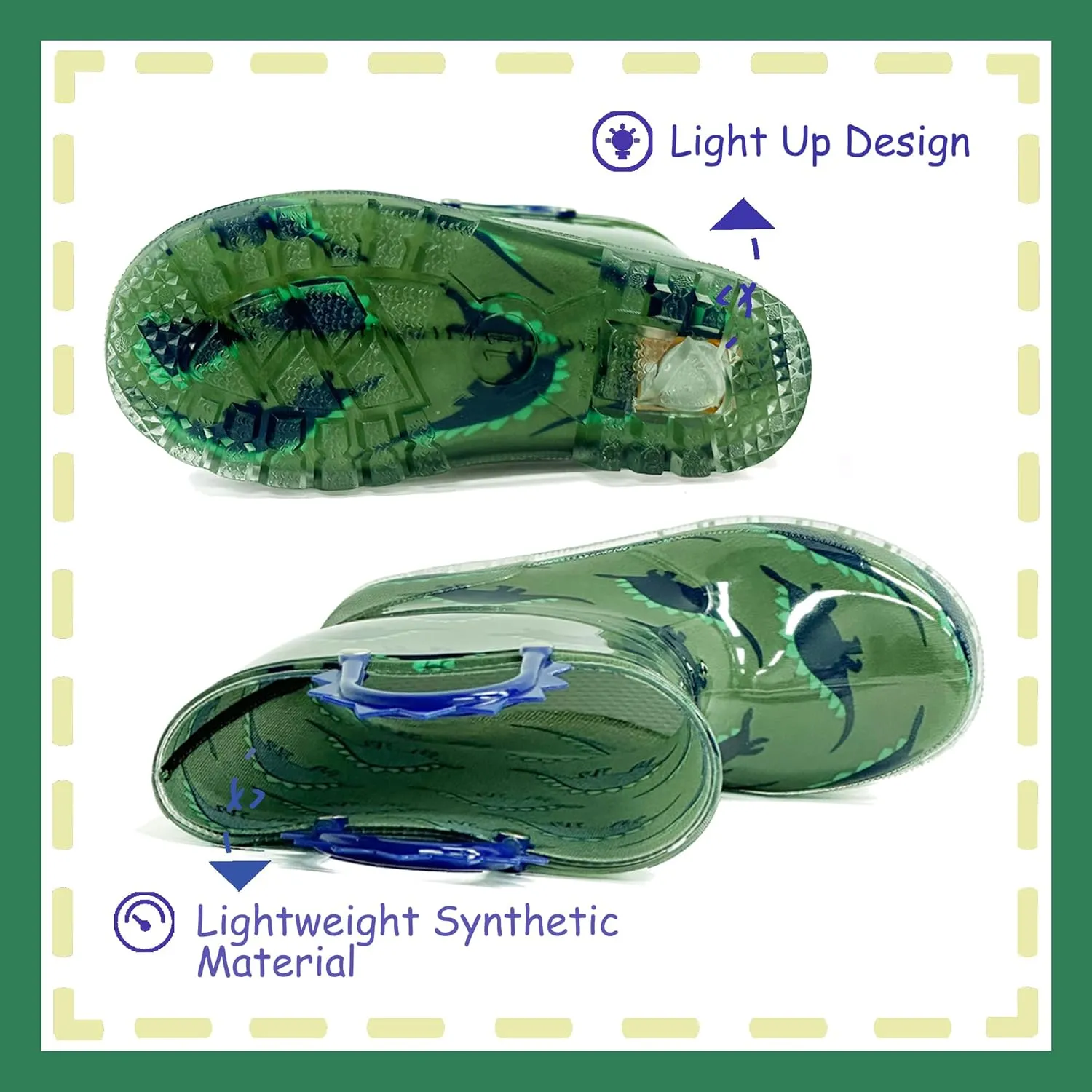 Outee Toddler Kids Adorable Lightwight Waterproof Rain Boots Light Up by Steps