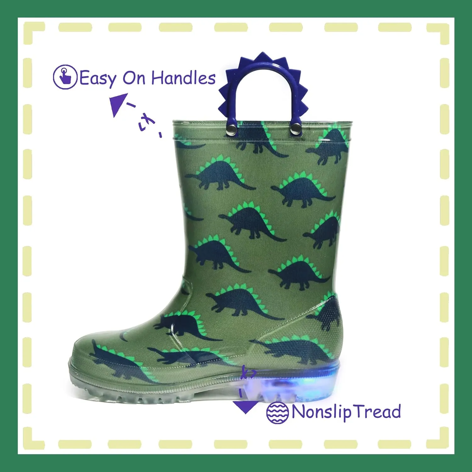 Outee Toddler Kids Adorable Lightwight Waterproof Rain Boots Light Up by Steps