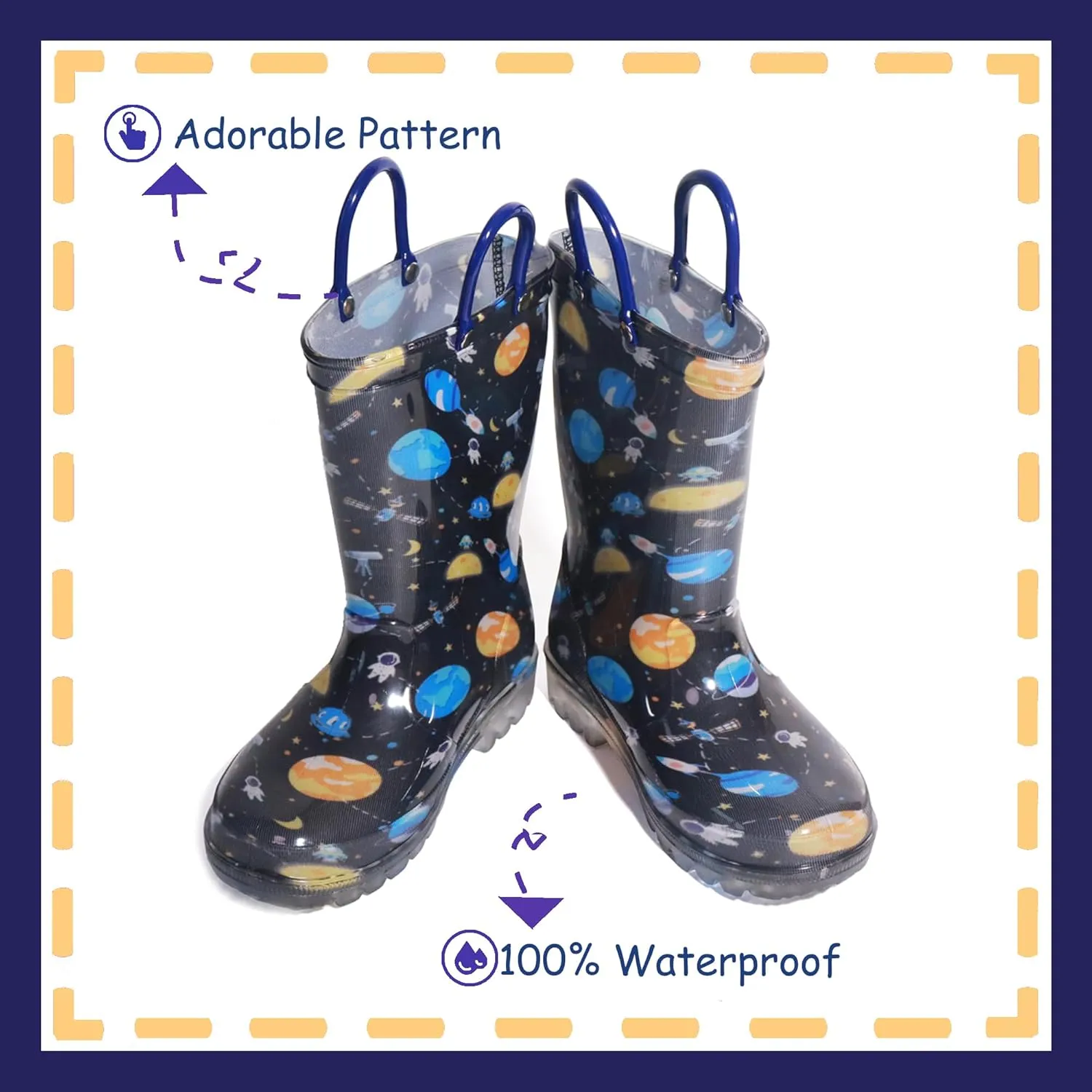 Outee Toddler Kids Adorable Lightwight Waterproof Rain Boots Light Up by Steps