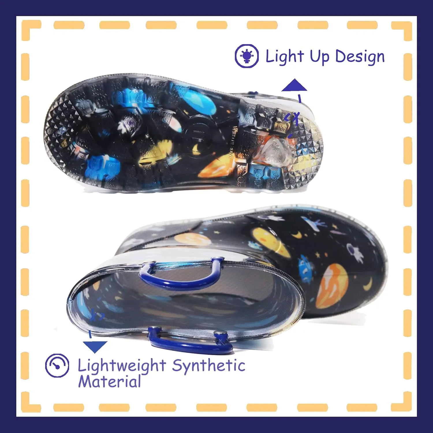 Outee Toddler Kids Adorable Lightwight Waterproof Rain Boots Light Up by Steps