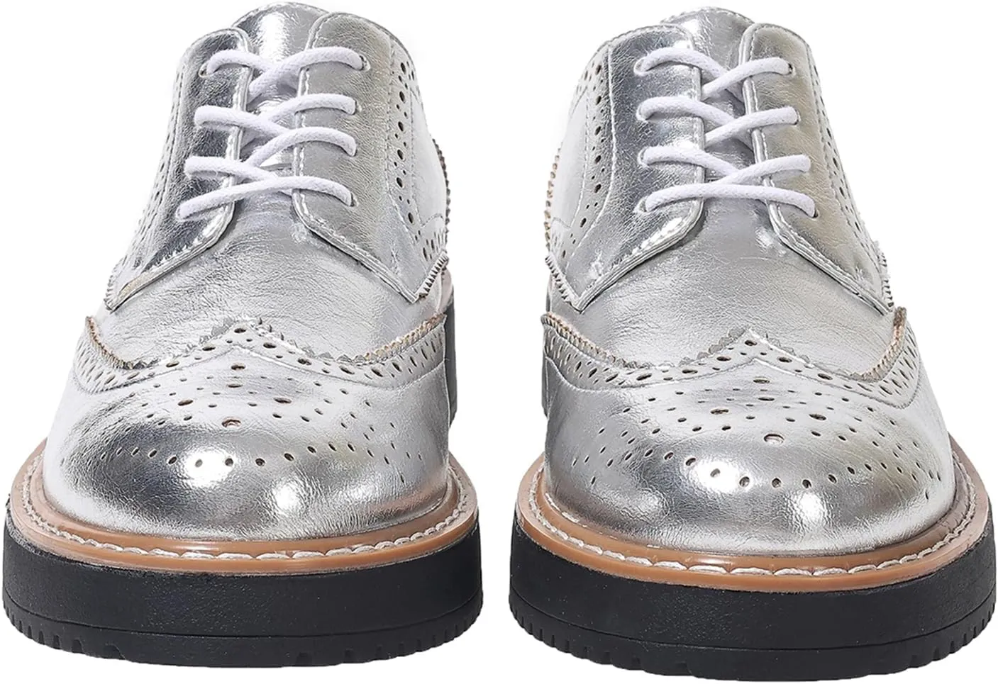 Oxford Shoes for Women Round Toe Wingtips Brogues Lace up Platform Loafers Business Casual Office Dress Shoes, US Size 5-11
