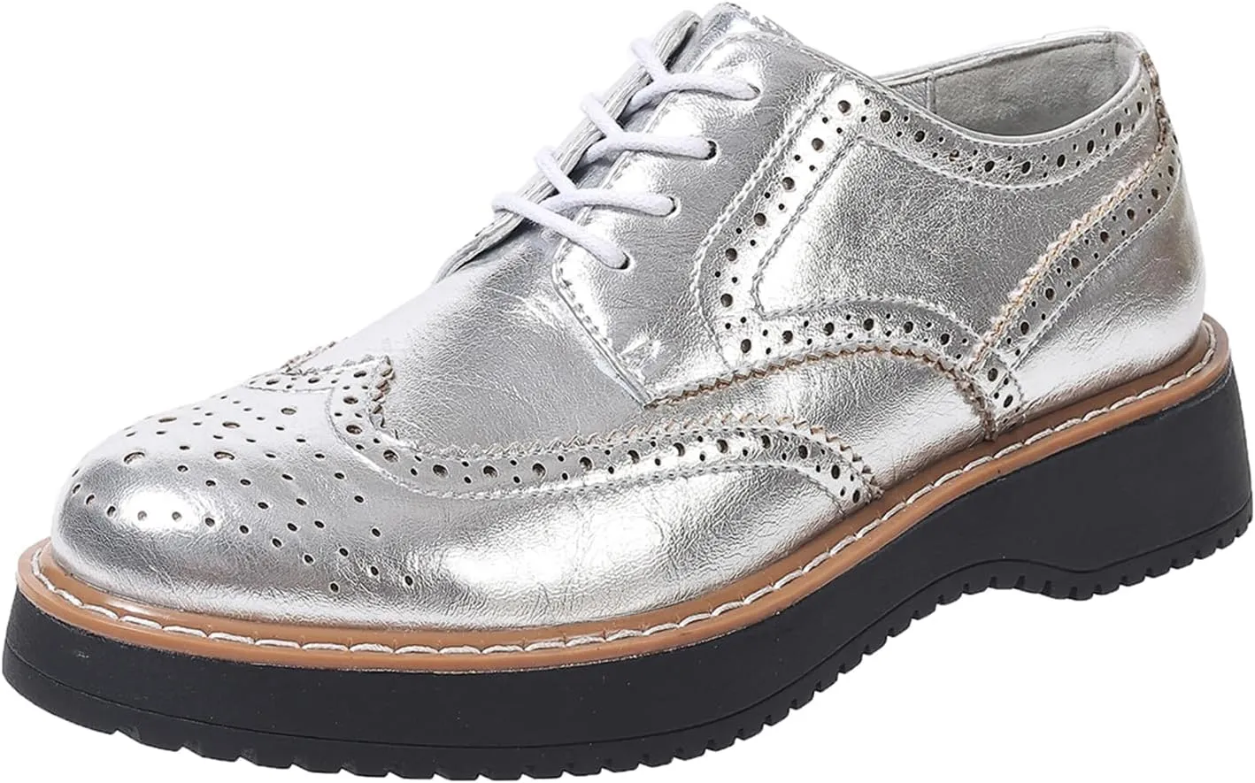 Oxford Shoes for Women Round Toe Wingtips Brogues Lace up Platform Loafers Business Casual Office Dress Shoes, US Size 5-11