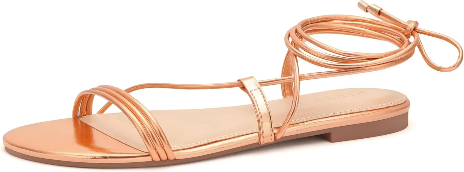 PARTY Women's Strappy Sandals Lace Up Flats Tie Up Open Toe Ankle Strap Shoes