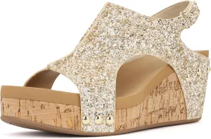 PARTY Women's Wedge Sandals With Buckle Ankle Strap for Dressy Summer