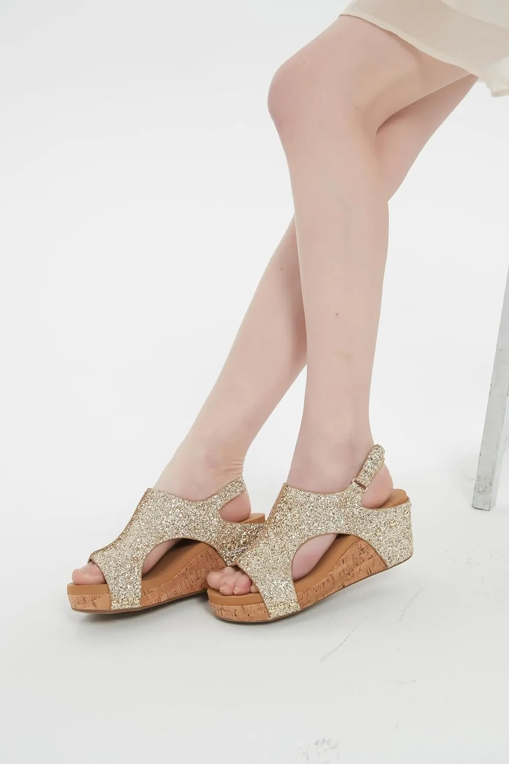 PARTY Women's Wedge Sandals With Buckle Ankle Strap for Dressy Summer