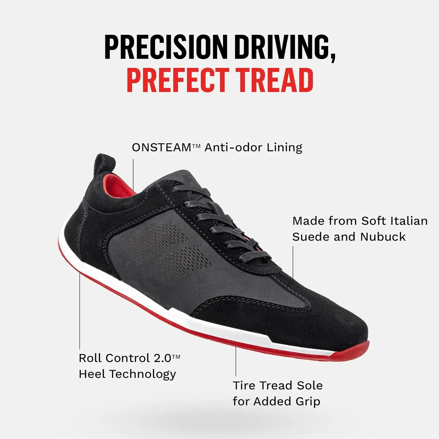 Piloti Icona Driving Shoes for Men, Italian Suede Performance Everyday Driving Sneakers for Men