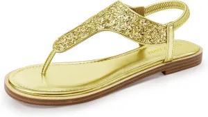 PIZZ ANNU Women's Flat Sandals Elastic Strappy Thong Ankle Strap Summer Dress Beach Gladiator Sandals with Slingback