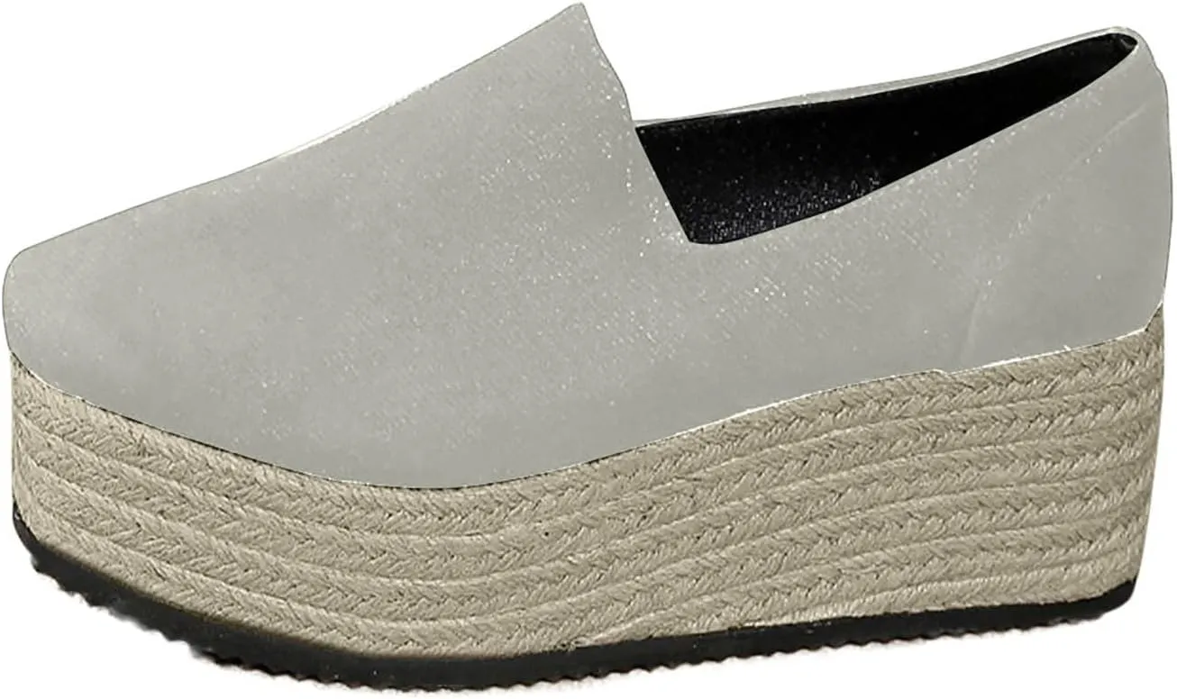 Platform Slip on Shoes for Women Fashion Linen Wide Low Top Shoe Casual Sneakers Workout Party Dressy Sneaker