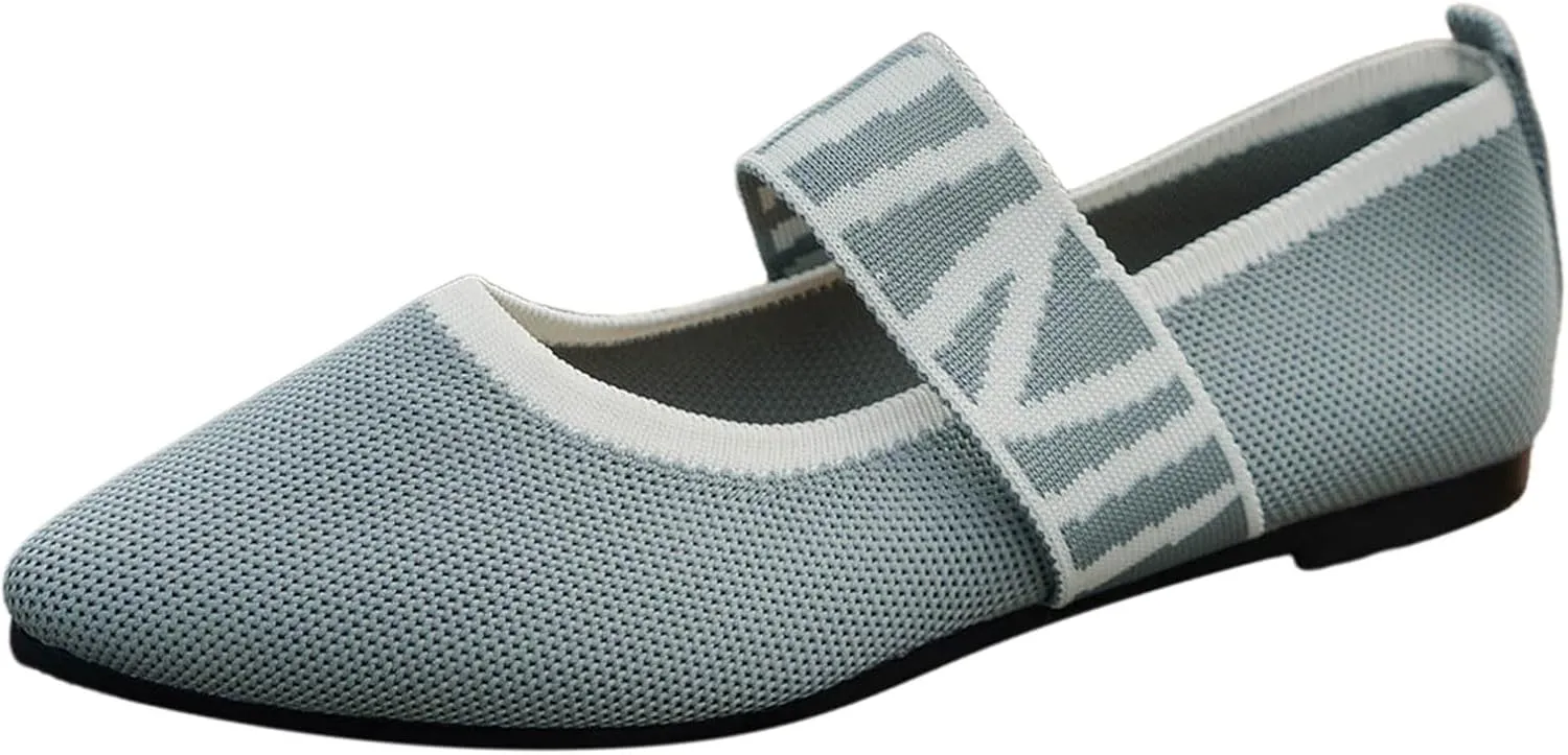 Pointed Toe Flats for Women Knit Ballet Flats Ladies Slip on Work Shoes Business Casul Loafers Comfort Office Shoes