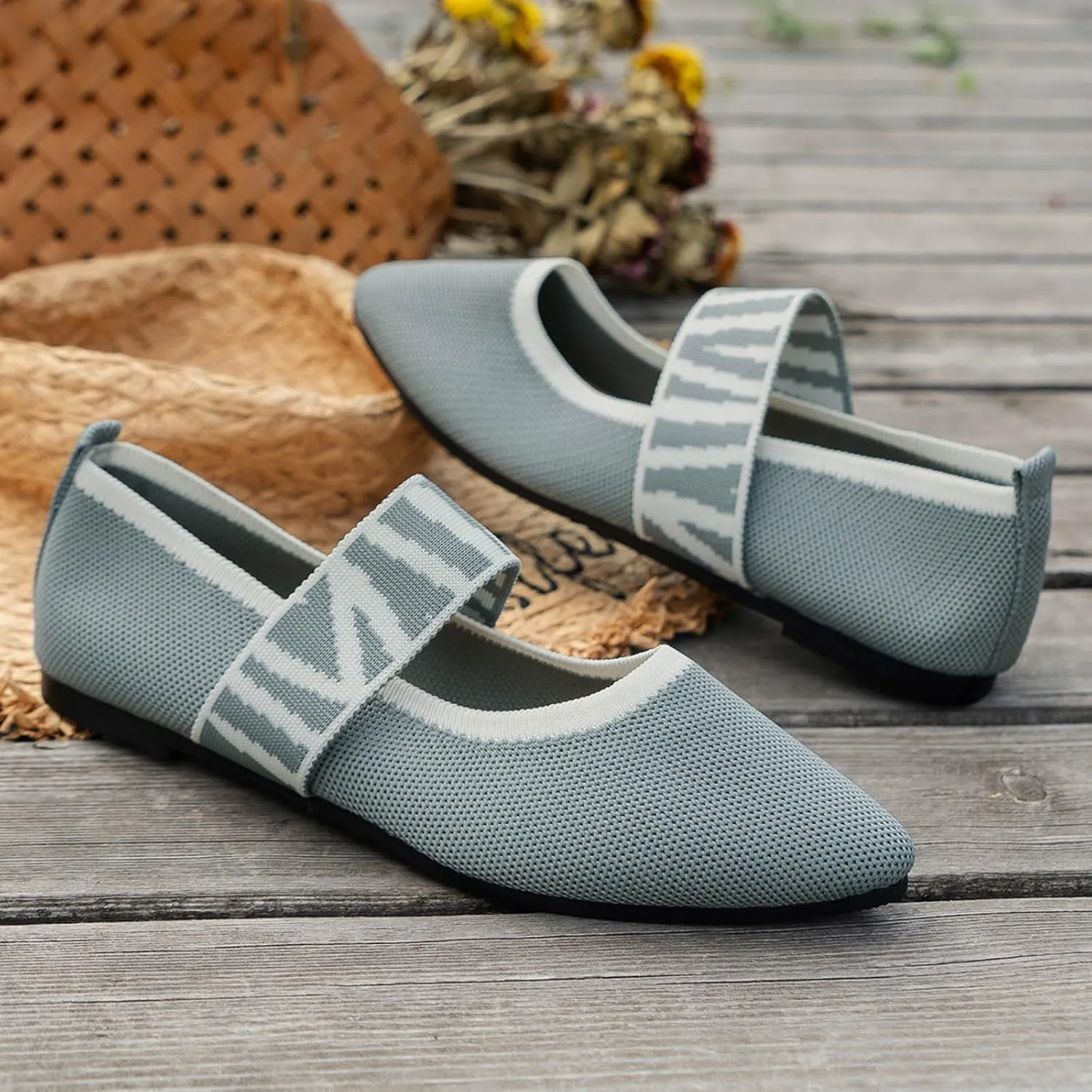 Pointed Toe Flats for Women Knit Ballet Flats Ladies Slip on Work Shoes Business Casul Loafers Comfort Office Shoes