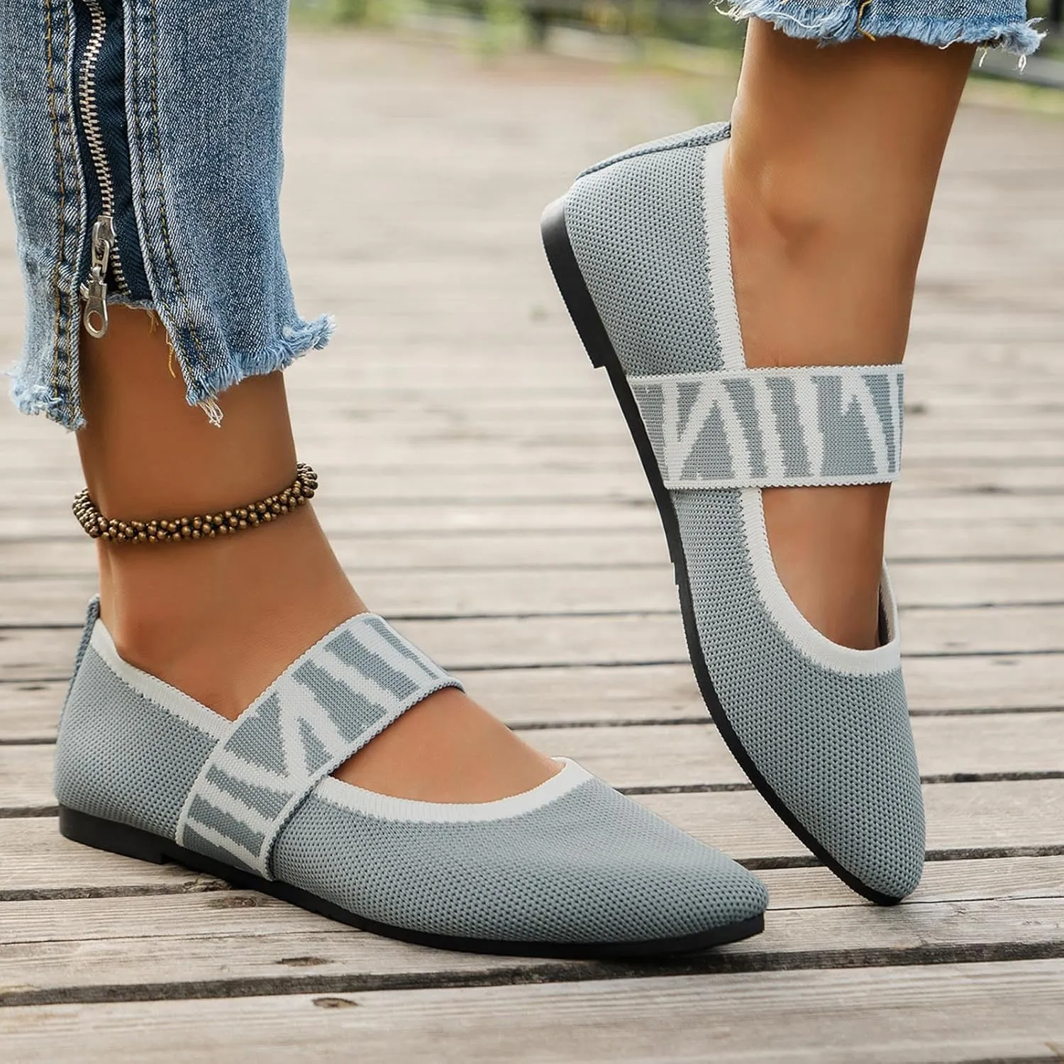 Pointed Toe Flats for Women Knit Ballet Flats Ladies Slip on Work Shoes Business Casul Loafers Comfort Office Shoes