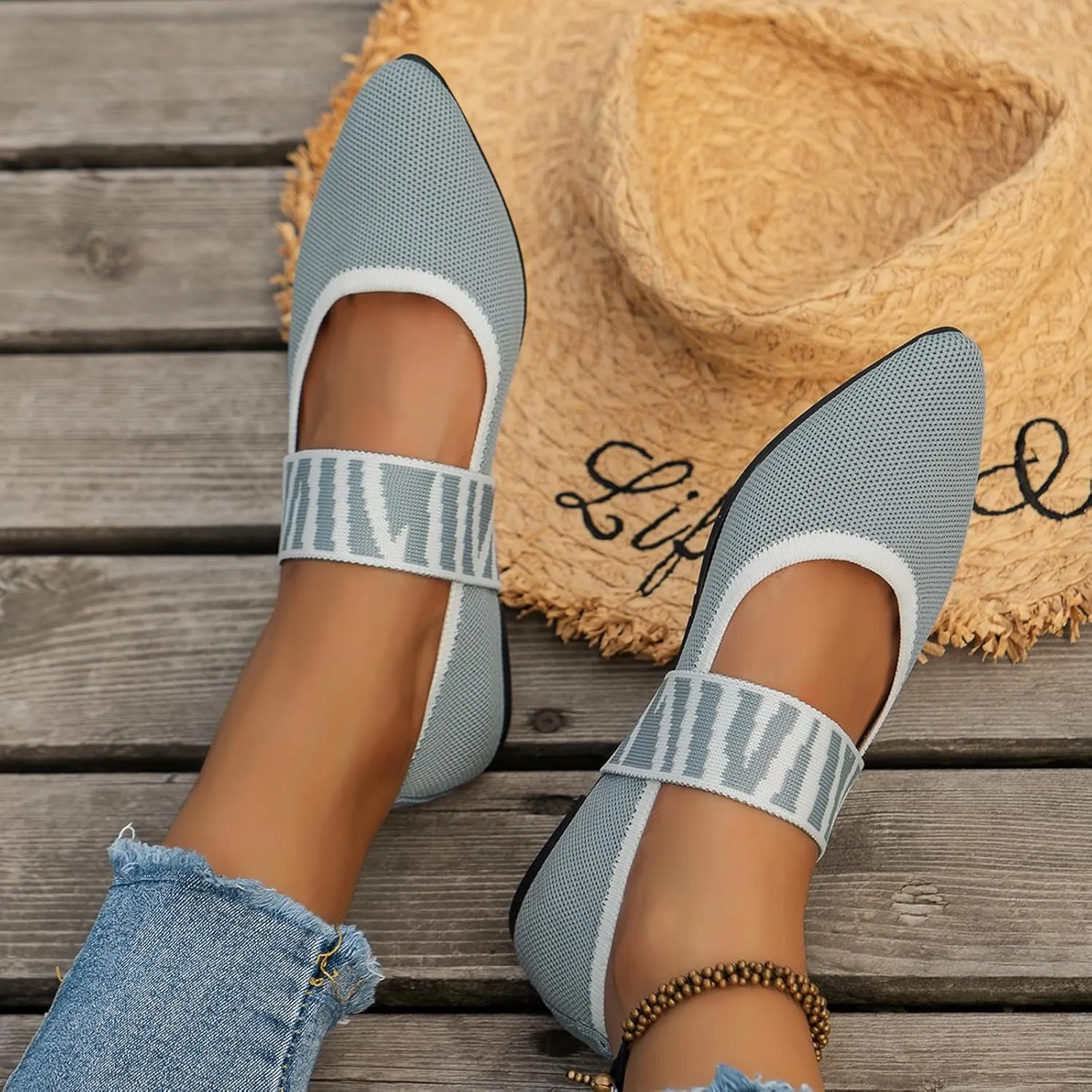 Pointed Toe Flats for Women Knit Ballet Flats Ladies Slip on Work Shoes Business Casul Loafers Comfort Office Shoes