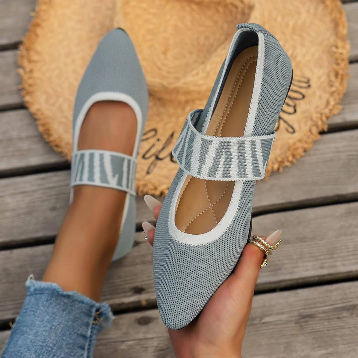 Pointed Toe Flats for Women Knit Ballet Flats Ladies Slip on Work Shoes Business Casul Loafers Comfort Office Shoes