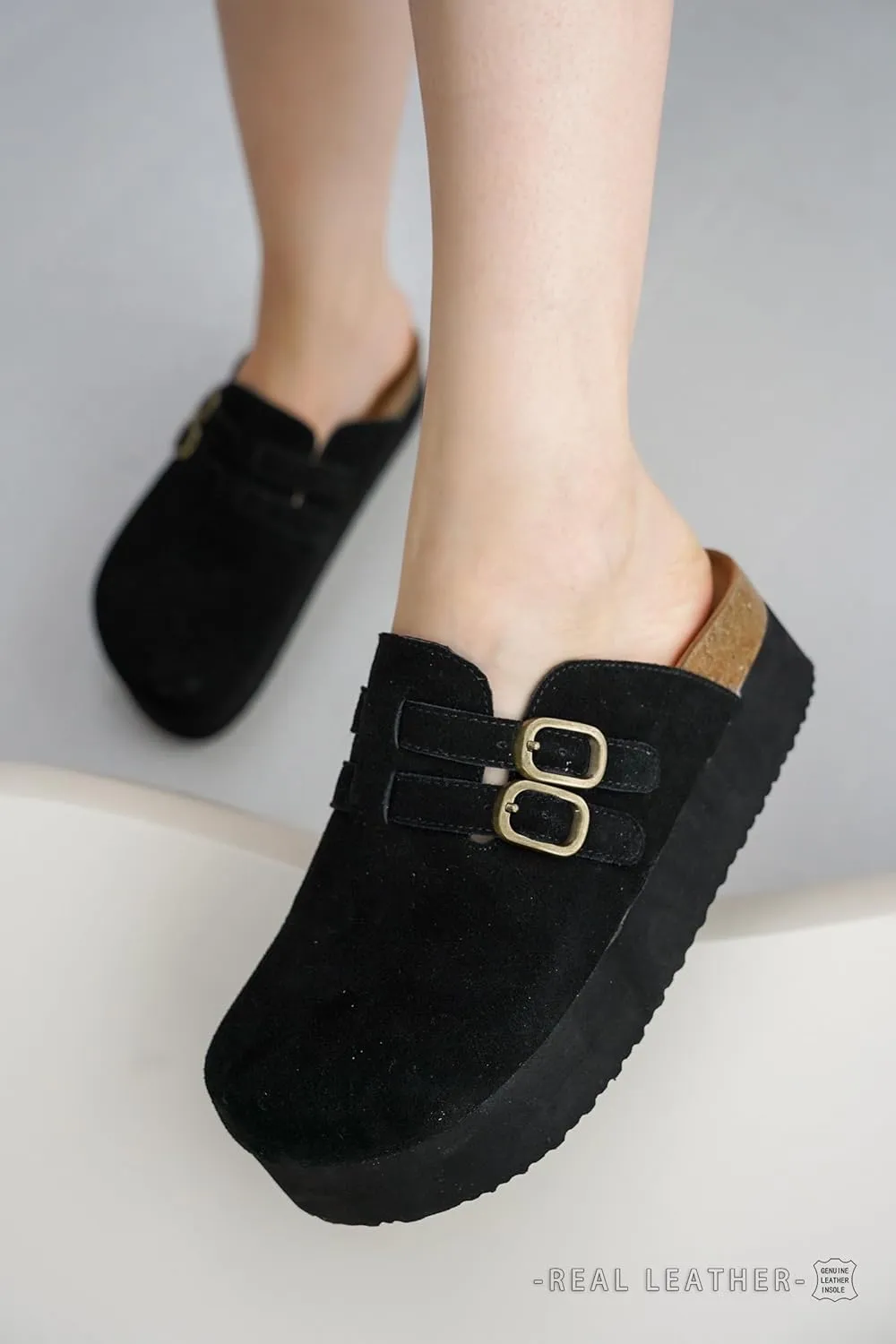 Project Cloud 100% Genuine Leather Clogs for Women - Wedge Womens Clogs Platform Sandals with Memory Foam Insole - Heeled Mules for Women 2025 (Stephi)