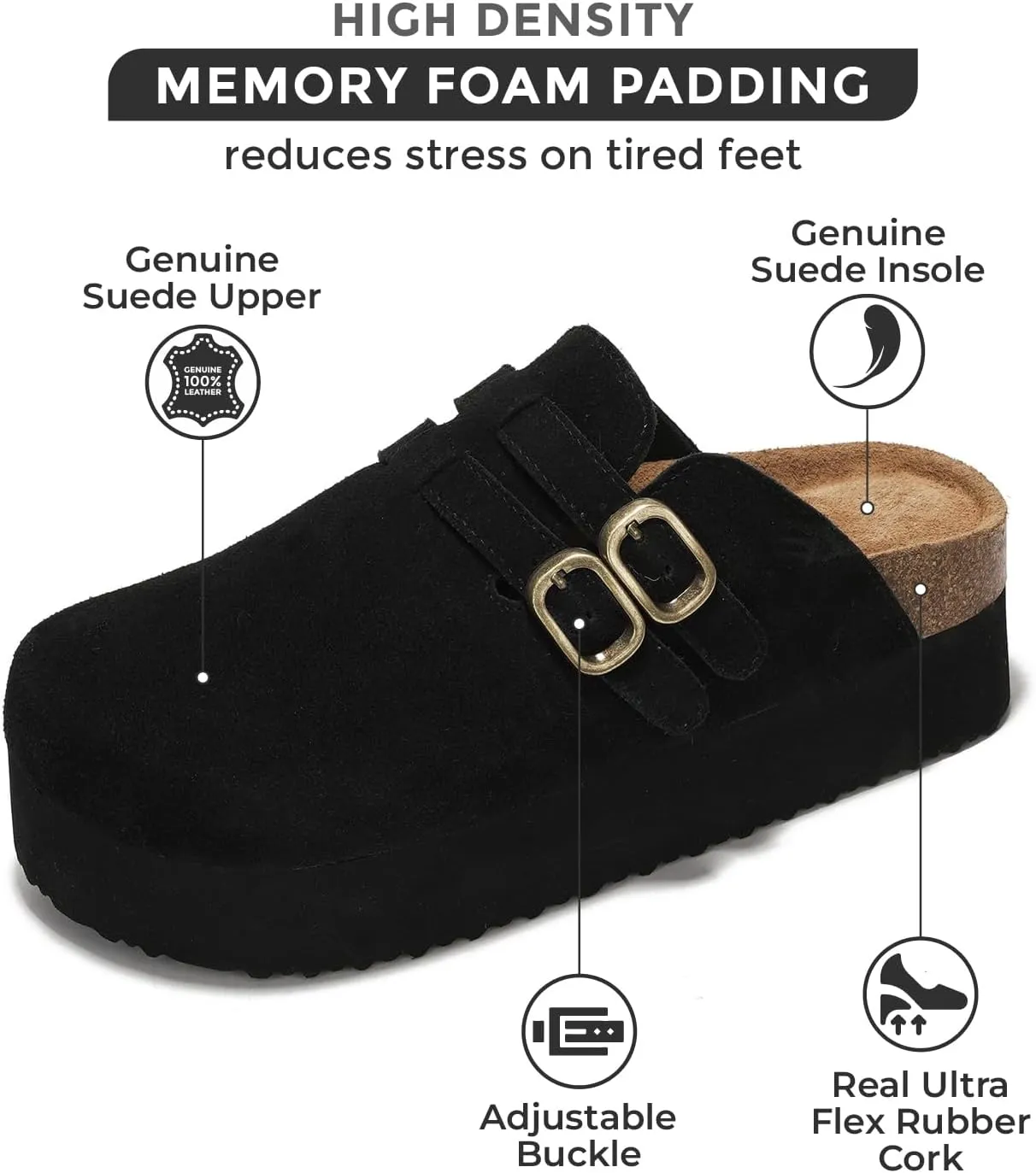 Project Cloud 100% Genuine Leather Clogs for Women - Wedge Womens Clogs Platform Sandals with Memory Foam Insole - Heeled Mules for Women 2025 (Stephi)