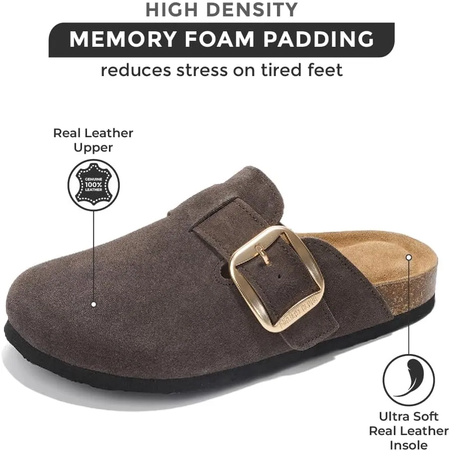 Project Cloud Genuine Leather Clogs for Women Shoes - Memory Foam Insole, Non-Slip & Natural Cork Footbed Womens Clogs and Mules 2025 (Manchester)