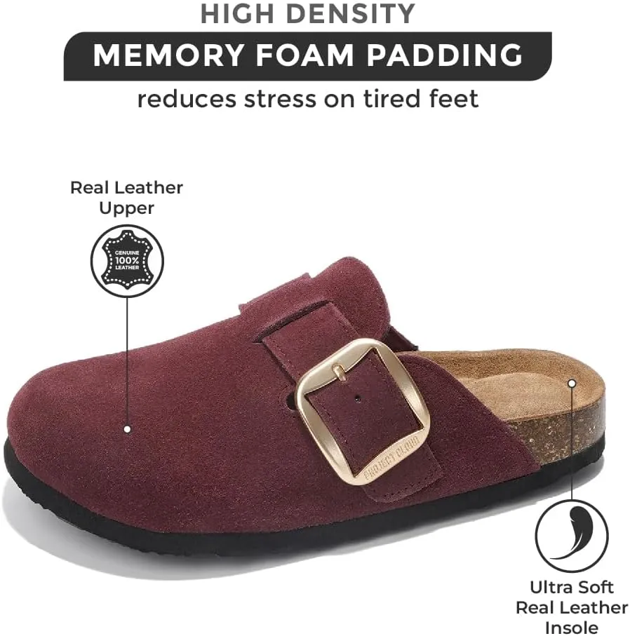 Project Cloud Genuine Leather Clogs for Women Shoes - Memory Foam Insole, Non-Slip & Natural Cork Footbed Womens Clogs and Mules 2025 (Manchester)