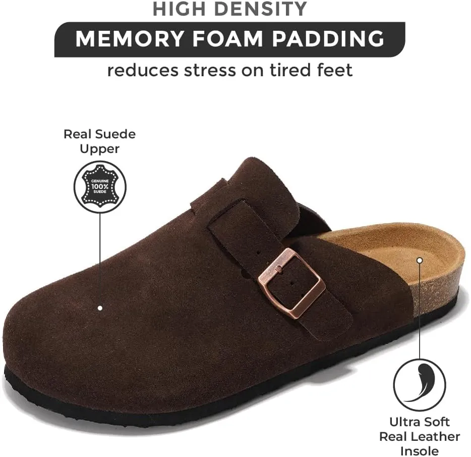 Project Cloud Mens Clogs - Full Grain Genuine Leather Memory Foam Clogs for Men Arch Support Cork Footbed - Non Slip Platform Mules (Brooklyn)