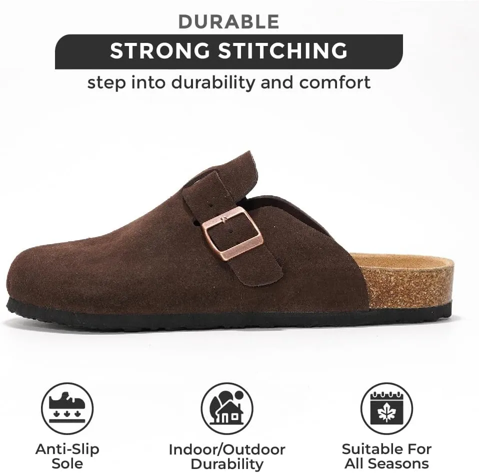 Project Cloud Mens Clogs - Full Grain Genuine Leather Memory Foam Clogs for Men Arch Support Cork Footbed - Non Slip Platform Mules (Brooklyn)