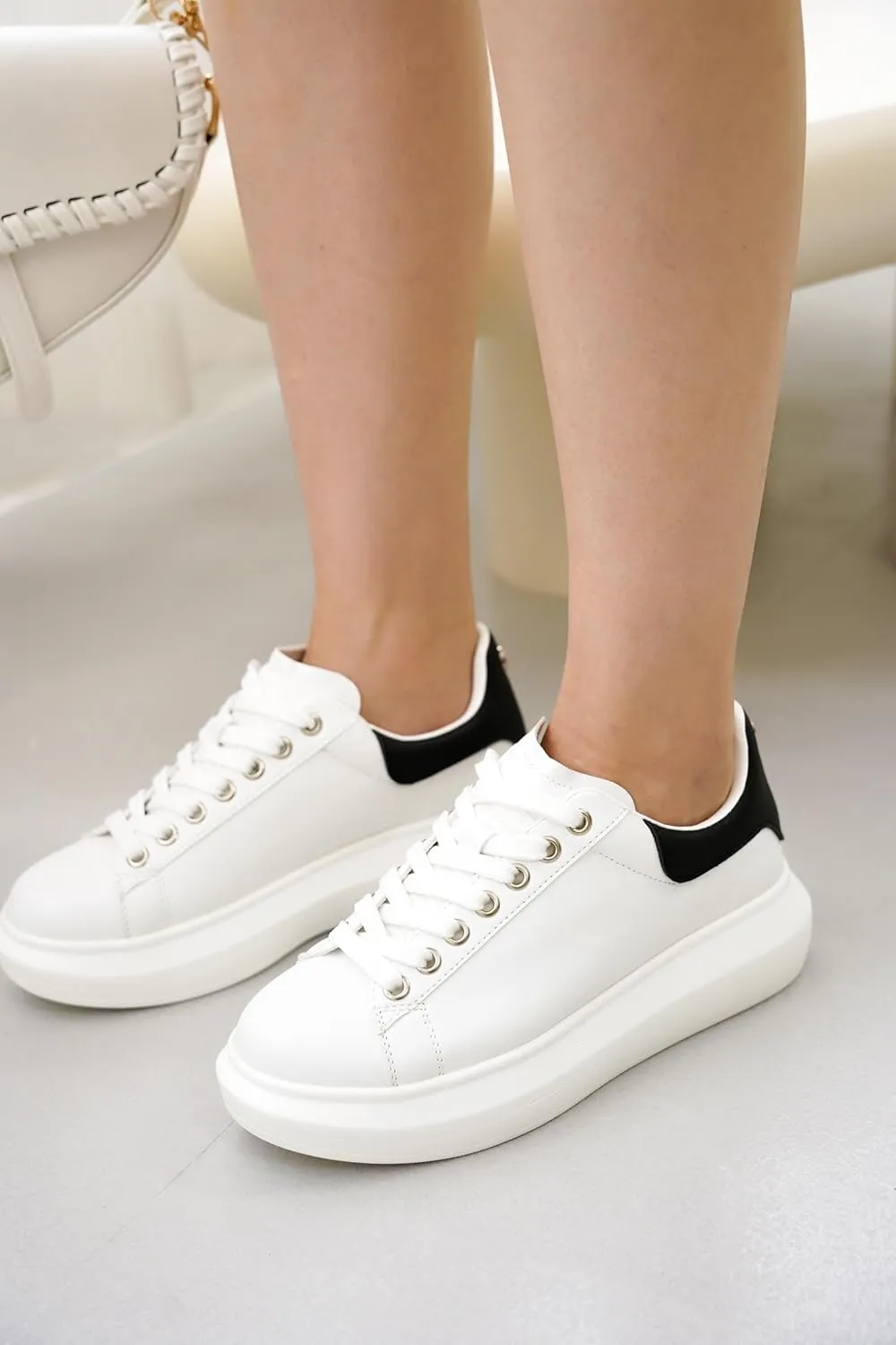 Project Cloud Women's Fashion Sneakers Leather Tennis Shoes Womens & White Sneakers for Women w/Memory Foam Insole - Lace Up Shoes for Women Non-Slip Womens Sneakers Street Wear (Queen)