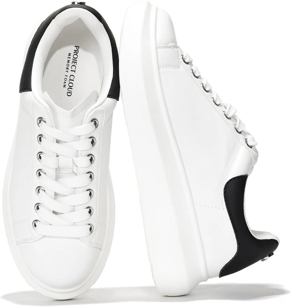 Project Cloud Women's Fashion Sneakers Leather Tennis Shoes Womens & White Sneakers for Women w/Memory Foam Insole - Lace Up Shoes for Women Non-Slip Womens Sneakers Street Wear (Queen)
