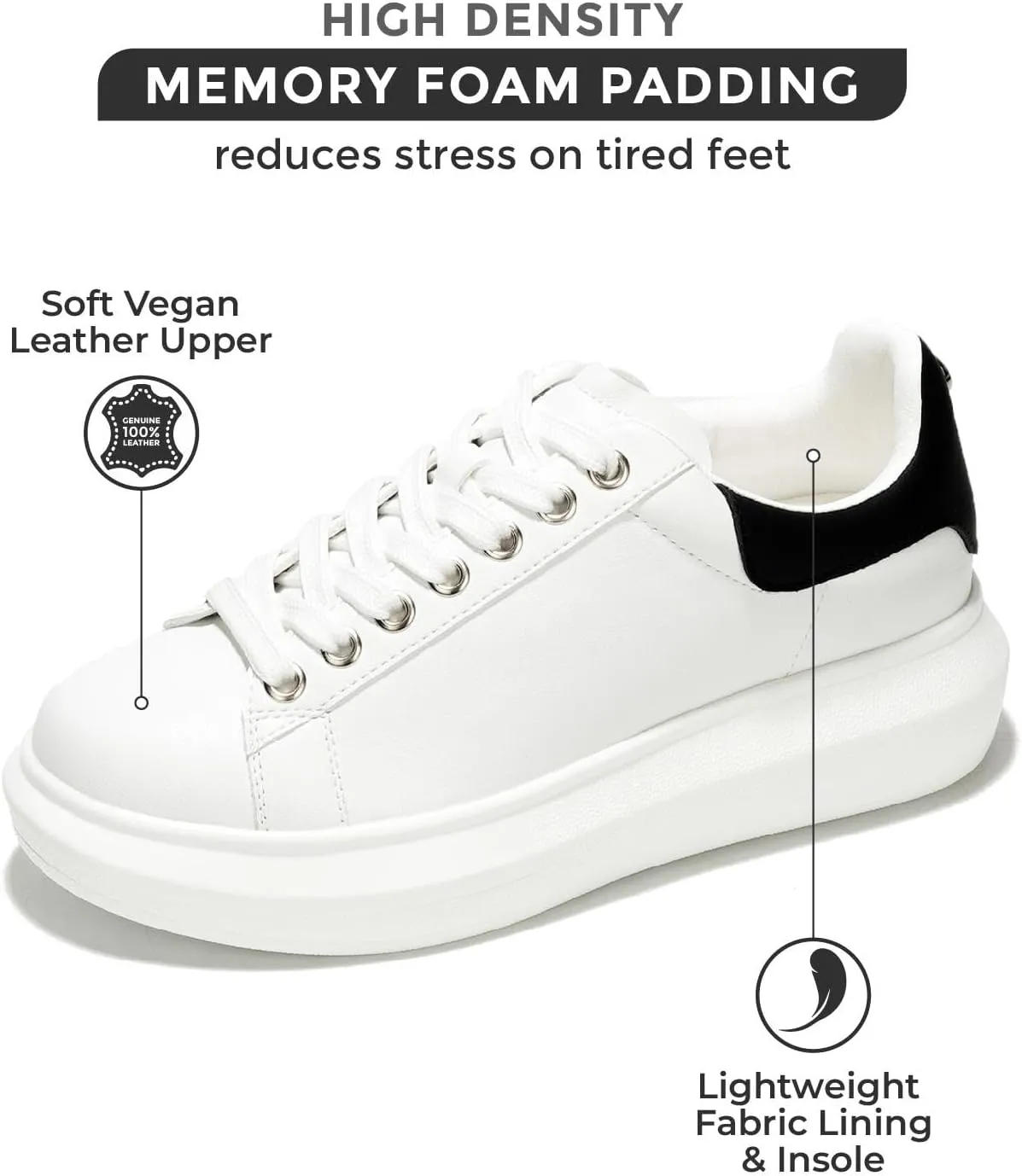 Project Cloud Women's Fashion Sneakers Leather Tennis Shoes Womens & White Sneakers for Women w/Memory Foam Insole - Lace Up Shoes for Women Non-Slip Womens Sneakers Street Wear (Queen)