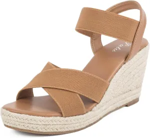 Putu Women's Espadrilles Wedge Sandals Elastic Ankle Strap Platform Sandals Open Toe Wedge Sandals