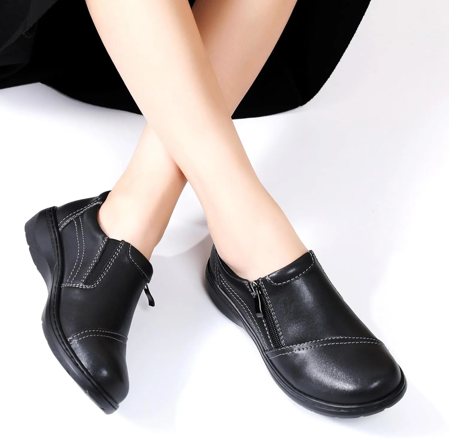 QAE Loafers for Women Comfort Women's Penny Loafers with Zipper Orthopedic Lightweight Slip-On Flats Casual Work Dressy Walking Business Shoes