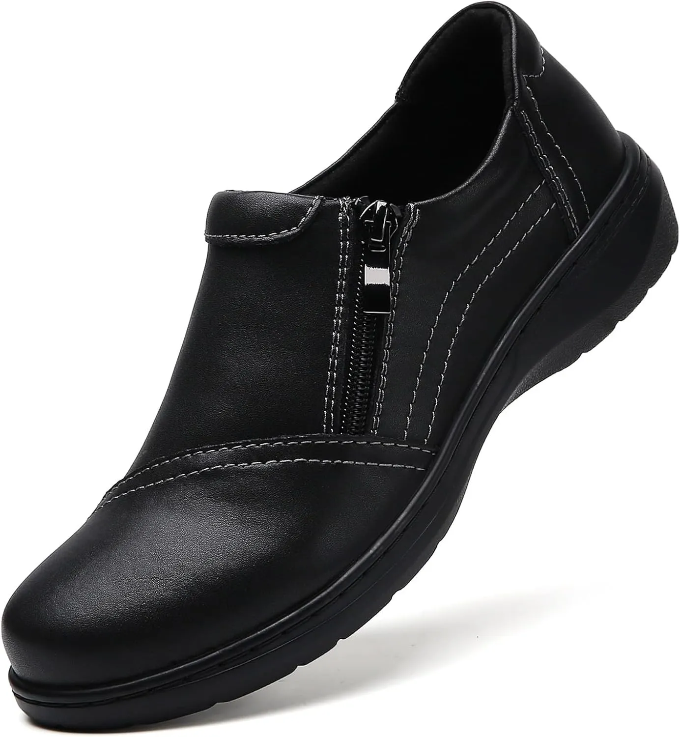 QAE Loafers for Women Comfort Women's Penny Loafers with Zipper Orthopedic Lightweight Slip-On Flats Casual Work Dressy Walking Business Shoes